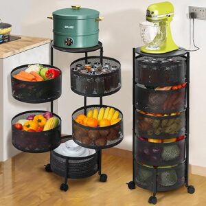 ABOUT SPACE 5 Tier Round Multi-Purpose Kitchen Trolley Storage Organizer with Wheels | Kitchen Accessories|Kitchen Storage Rack | Vegetable Stand for Kitchen | Onion Baskets | Kitchen Organizer - Iron