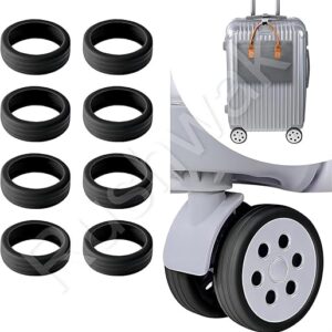 Rushwak Luggage Wheel Silicone Protector Cover 8PCS Trolley Wheel Cover Silicone Shock Absorption Wheel Cover for Trolley Bag Suitcase Wheel Cover Silicone for Most 8 Spinner Wheel Bag/Chair (Black)